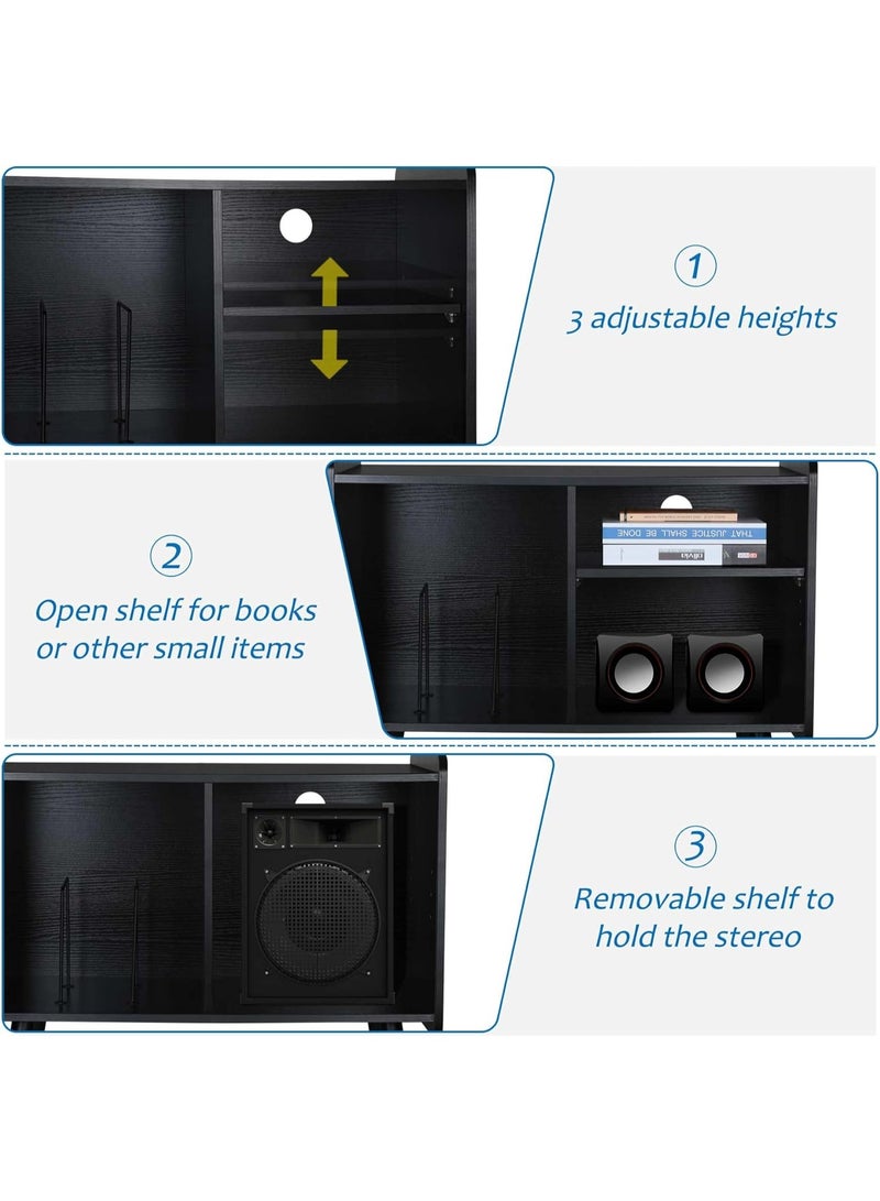 Black Record Player Stand with Vinyl Storage, Mid-Century Modern Record Player Table, Turntable Stand for Living Room, Office, Record Storage Cabinet Up to 100 Albums - Image 4